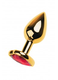 Золотистая анальная пробка с кристаллом-сердцем - 7,5 см. - ToyFa - купить с доставкой в Якутске