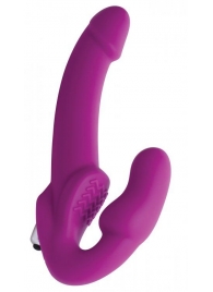 Ярко-розовый безремневой вибрострапон Evoke Vibrating Strapless Silicone Strap-on Dildo - XR Brands - купить с доставкой в Якутске