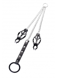 Черно-серебристые зажимы для сосков с кольцом для пениса TOYFA Metal - ToyFa - купить с доставкой в Якутске