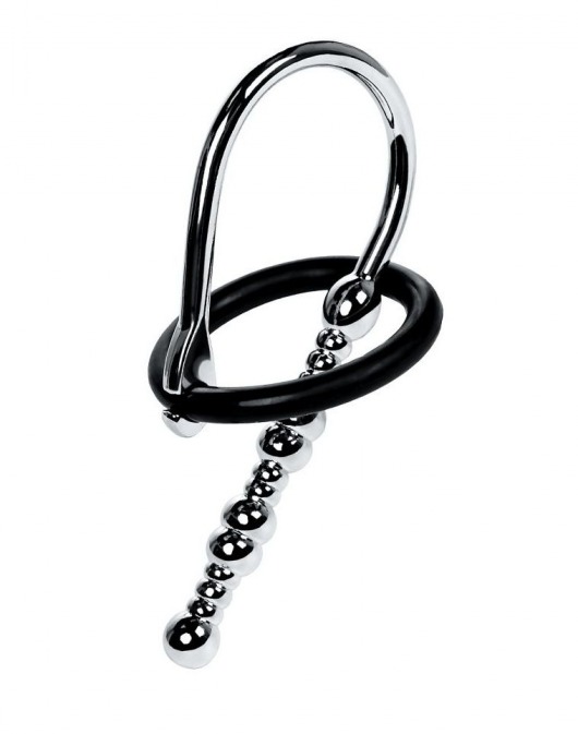 Серебристый уретральный плаг-бусины TOYFA Metal с мягким фиксириющим кольцом - ToyFa - купить с доставкой в Якутске