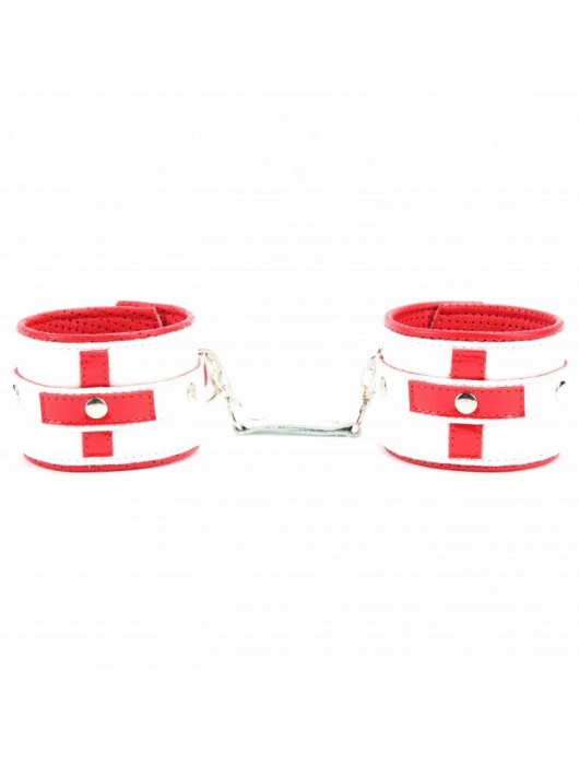 Бело-красные кожаные наручники для медсестры - БДСМ Арсенал - купить с доставкой в Якутске