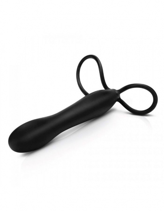 Черная насадка на пенис для двойной стимуляции Mojo BlackJack - 15 см. - Seven Creations - в Якутске купить с доставкой