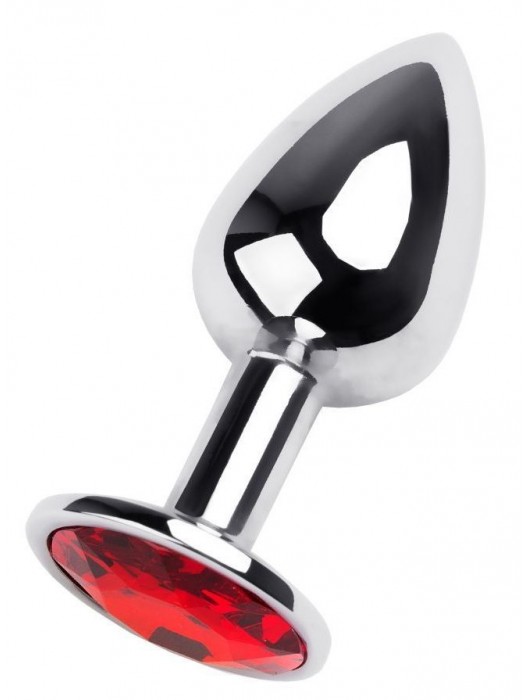 Маленькая коническая серебристая анальная пробка с красным кристаллом - 7 см. - ToyFa - купить с доставкой в Якутске