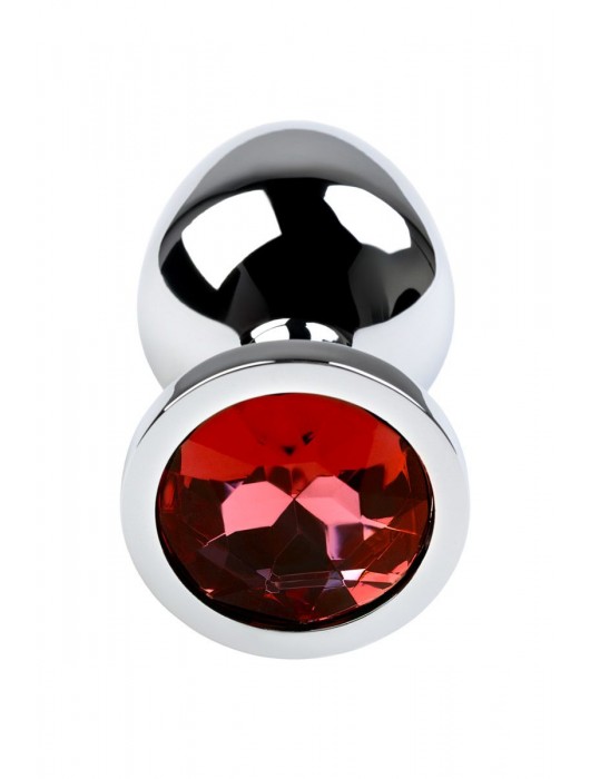 Серебристая коническая анальная пробка с красным кристаллом - 8 см. - ToyFa - купить с доставкой в Якутске
