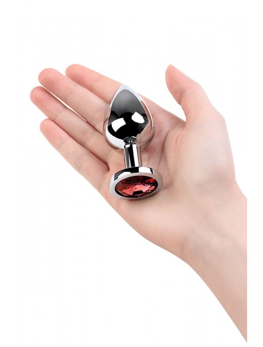 Серебристая коническая анальная пробка с красным кристаллом - 8 см. - ToyFa - купить с доставкой в Якутске