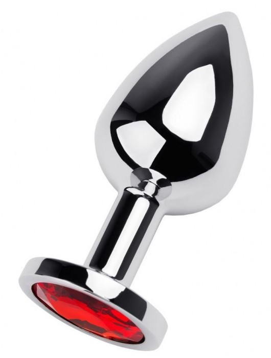 Серебристая коническая анальная пробка с красным кристаллом - 8 см. - ToyFa - купить с доставкой в Якутске