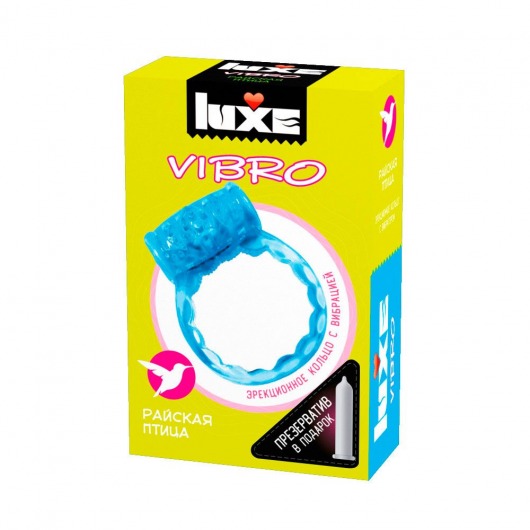 Голубое эрекционное виброкольцо Luxe VIBRO  Райская птица  + презерватив - Luxe - в Якутске купить с доставкой