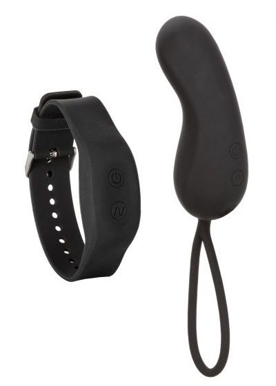 Черное виброяйцо с браслетом-пультом Wristband Remote Curve - California Exotic Novelties