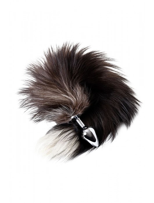 Серебристая металлическая анальная втулка с хвостом чернобурой лисы - размер S - ToyFa - купить с доставкой в Якутске