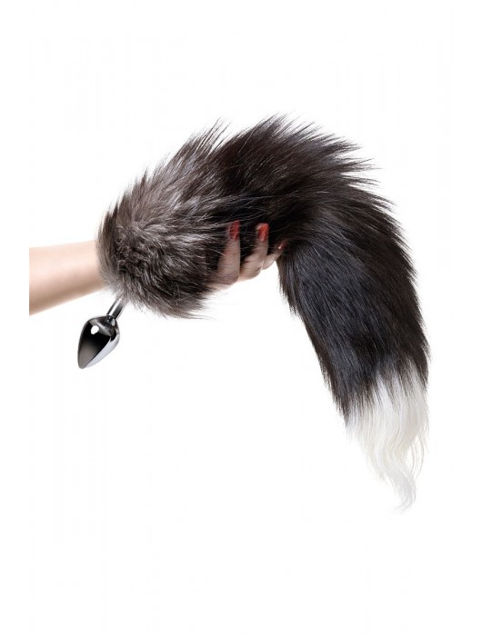 Серебристая металлическая анальная втулка с хвостом чернобурой лисы - размер S - ToyFa - купить с доставкой в Якутске