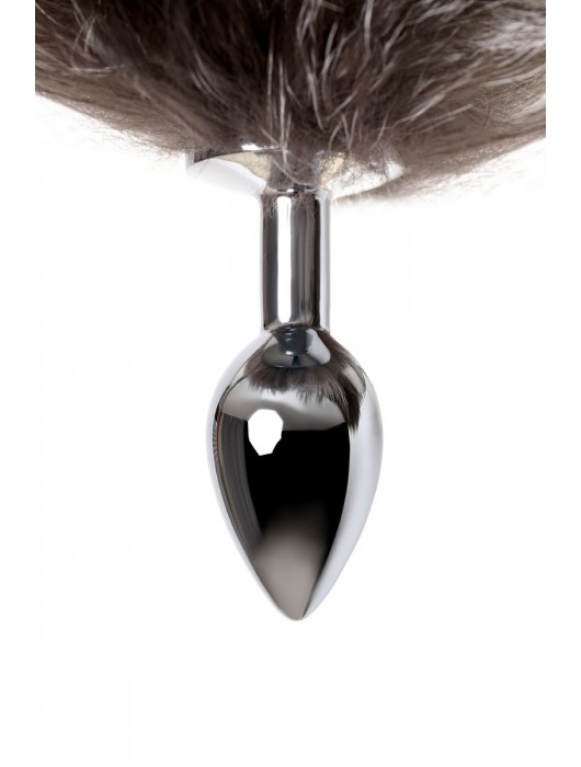 Серебристая металлическая анальная втулка с хвостом чернобурой лисы - размер S - ToyFa - купить с доставкой в Якутске