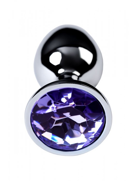 Серебристая конусовидная анальная пробка с фиолетовым кристаллом - 7 см. - ToyFa - купить с доставкой в Якутске