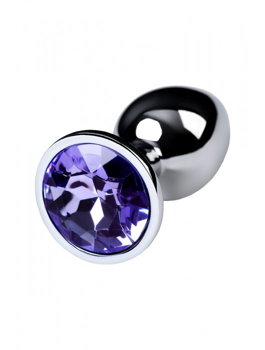 Серебристая конусовидная анальная пробка с фиолетовым кристаллом - 7 см. - ToyFa - купить с доставкой в Якутске