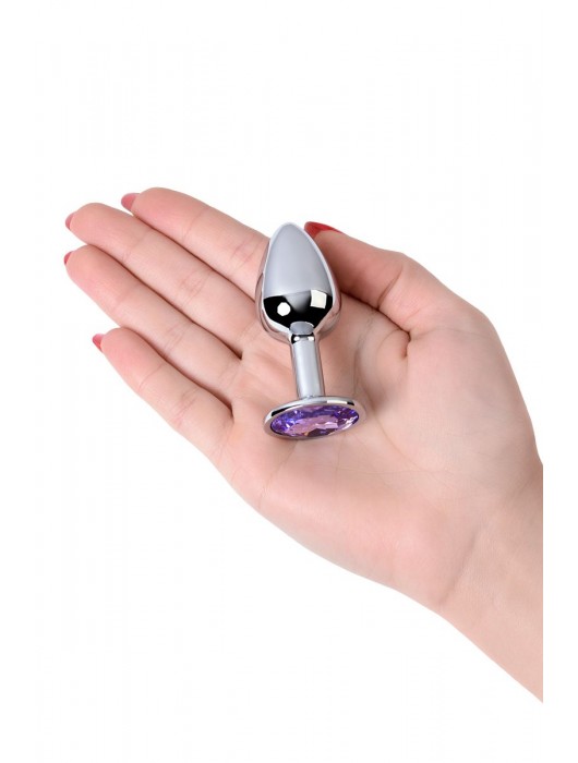 Серебристая конусовидная анальная пробка с фиолетовым кристаллом - 7 см. - ToyFa - купить с доставкой в Якутске