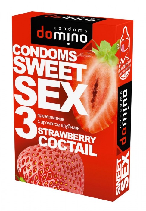 Презервативы для орального секса DOMINO Sweet Sex с ароматом клубничного коктейля  - 3 шт. - Domino - купить с доставкой в Якутске