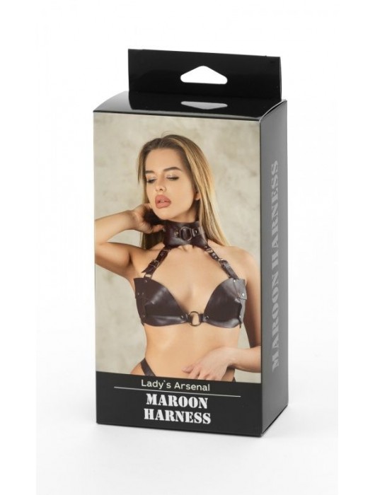 Бордовая сбруя из ошейника с лифом Ladys Arsenal - БДСМ Арсенал - купить с доставкой в Якутске