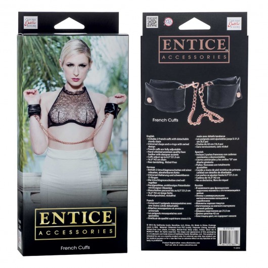 Черные мягкие наручники Entice French Cuffs с цепью - California Exotic Novelties - купить с доставкой в Якутске
