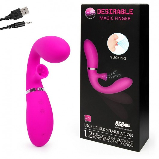 Ярко-розовый вибромассажёр с клиторальным отростком Magic Finger - 29 см. - Baile