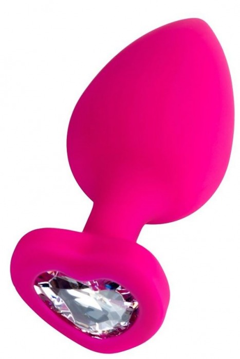 Розовая анальная втулка Diamond Heart с прозрачным кристаллом - 9,5 см. - ToyFa - купить с доставкой в Якутске