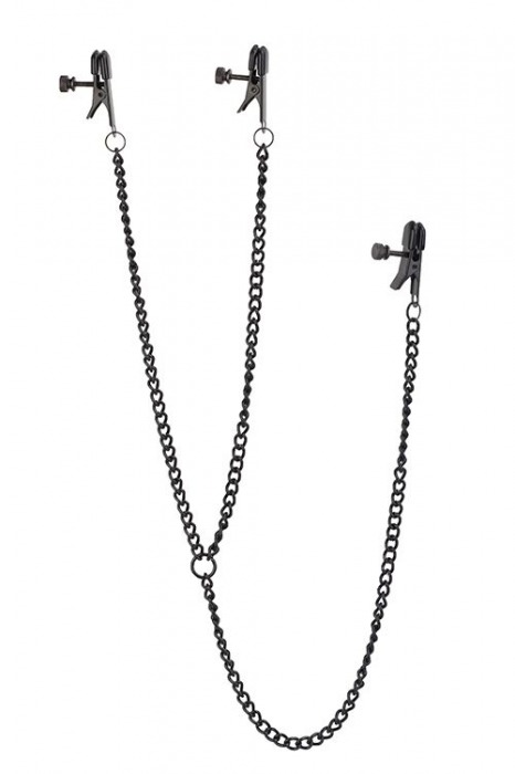 Черные зажимы на соски и клитор на цепочке DELUXE NIPPLE   CLIT CLAMPS - Dream Toys - купить с доставкой в Якутске