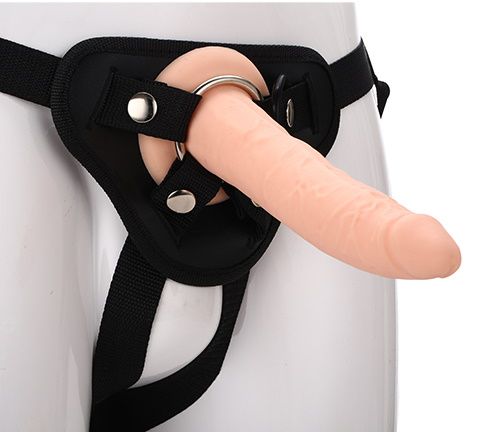 Телесный страпон на черных трусиках STRAP ON REAL DILDO - 20 см. - Dream Toys - купить с доставкой в Якутске