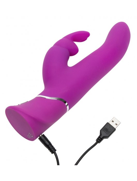 Лиловый вибратор Curve Thrusting Rechargeable Rabbit Vibrator - 24,1 см. - Happy Rabbit