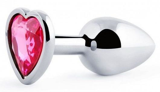 Серебристая анальная пробка с малиновым кристаллом-сердечком - 7 см. - Anal Jewelry Plug - купить с доставкой в Якутске