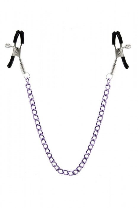 Зажимы для сосков с фиолетовой цепочкой Sweet Caress Nipple Chain - Sweet Caress - купить с доставкой в Якутске Зажимы для сосков с фиолетовой цепочкой Sweet Caress Nipple Chain - Sweet Caress - купить с доставкой в Якутске