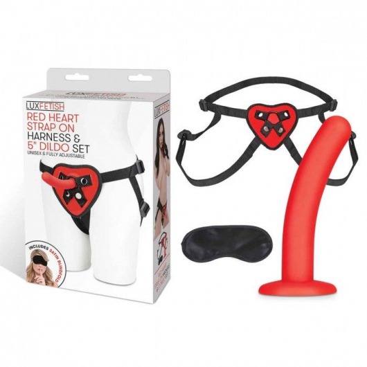 Красный поясной фаллоимитатор Red Heart Strap on Harness   5in Dildo Set - 12,25 см. - Lux Fetish - купить с доставкой в Якутске