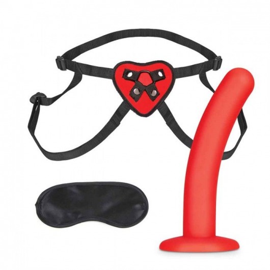 Красный поясной фаллоимитатор Red Heart Strap on Harness   5in Dildo Set - 12,25 см. - Lux Fetish - купить с доставкой в Якутске