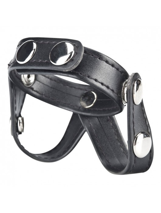 Кольцо на пенис с разделителем мошонки из искусственной кожи на клепках V-STYLE COCK RING - BlueLine - в Якутске купить с доставкой