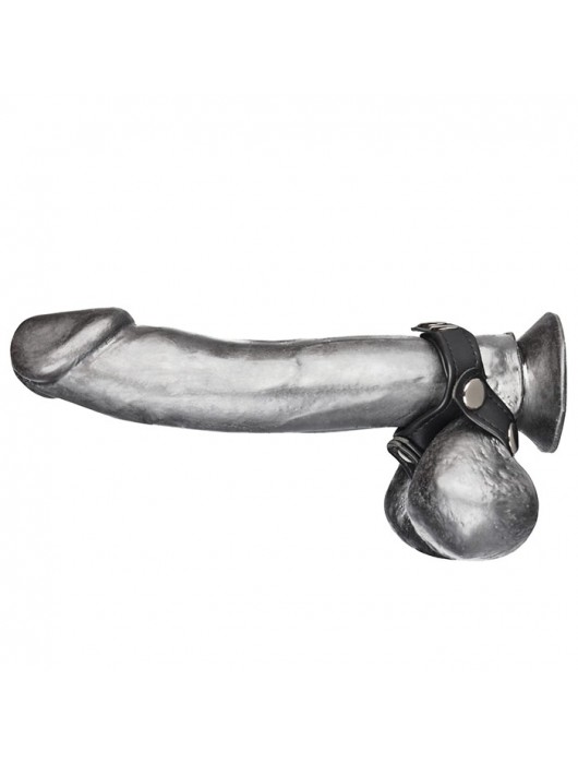 Кольцо на пенис с разделителем мошонки из искусственной кожи на клепках V-STYLE COCK RING - BlueLine - в Якутске купить с доставкой