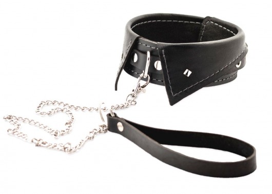 Черный ошейник-воротничок с металлическим поводком - Crazy Handmade - купить с доставкой в Якутске