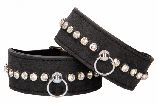 Черные наручники Diamond Studded Wrist Cuffs - Shots Media BV - купить с доставкой в Якутске