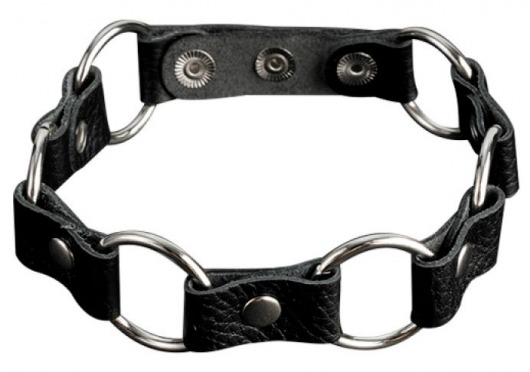 Кожаный черный ошейник с кольцами - Sitabella - купить с доставкой в Якутске