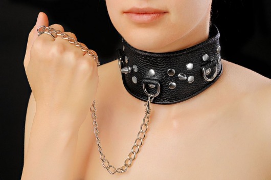Чёрный ошейник из кожи - Sitabella - купить с доставкой в Якутске
