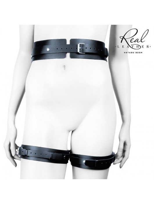 Черный кожаный пояс с гартерами - S-M - Notabu - купить с доставкой в Якутске