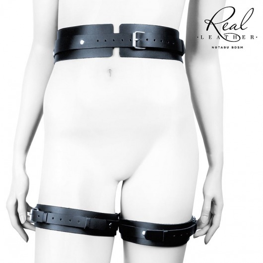 Черный кожаный пояс с гартерами - L-XL - Notabu - купить с доставкой в Якутске