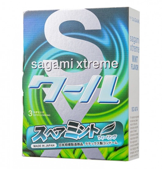 Презервативы Sagami Xtreme Mint с ароматом мяты - 3 шт. - Sagami - купить с доставкой в Якутске