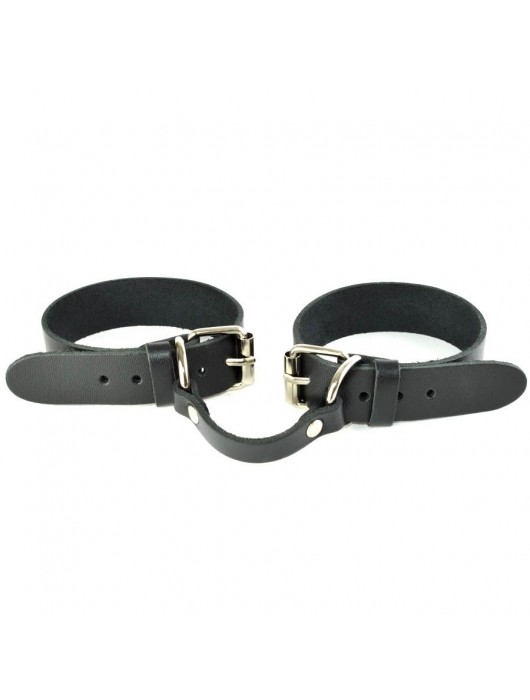 Черные кожаные наручники со съемной красной опушкой - Sitabella - купить с доставкой в Якутске