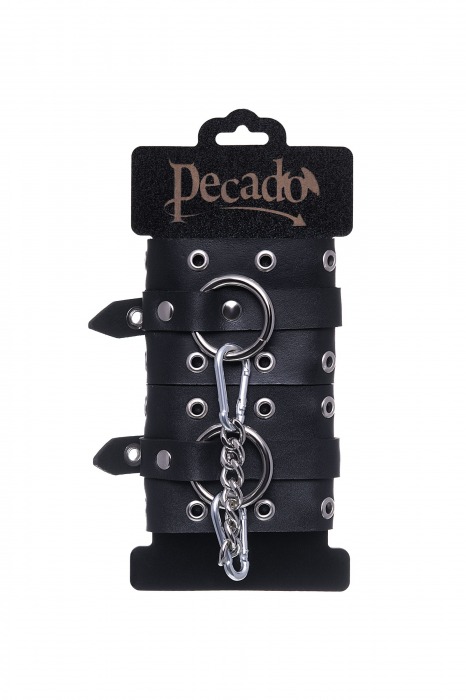 Черные кожаные однослойные наручники с люверсами - Pecado - купить с доставкой в Якутске