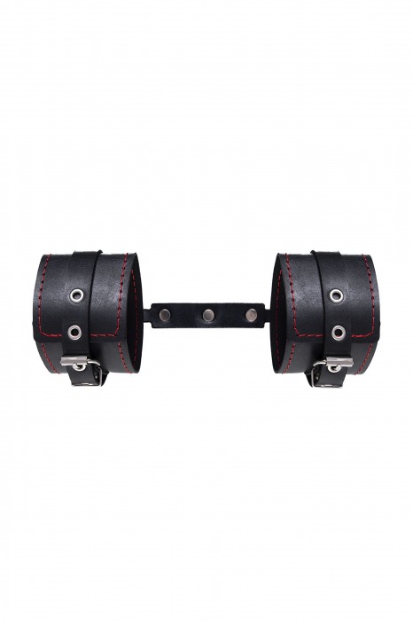 Черные кожаные однослойные оковы с контрастной строчкой - Pecado - купить с доставкой в Якутске