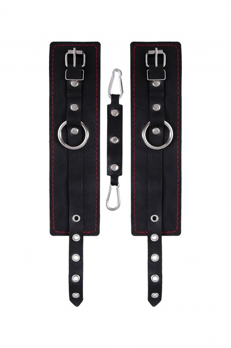 Черные кожаные однослойные оковы с контрастной строчкой - Pecado - купить с доставкой в Якутске