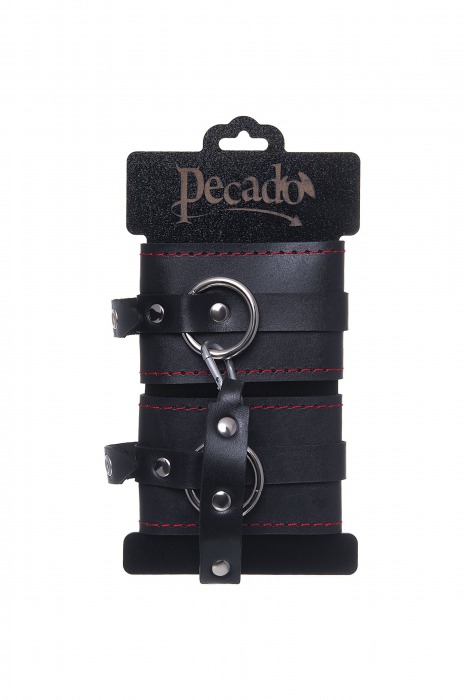 Черные кожаные однослойные оковы с контрастной строчкой - Pecado - купить с доставкой в Якутске