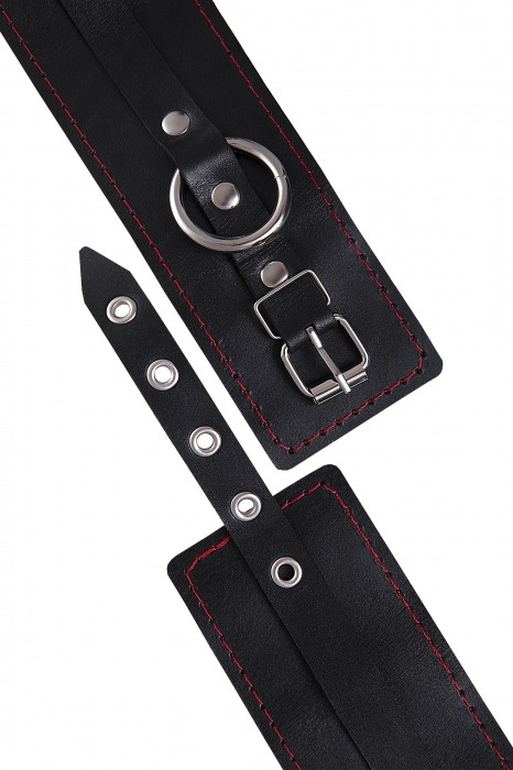 Черные кожаные однослойные оковы с контрастной строчкой - Pecado - купить с доставкой в Якутске