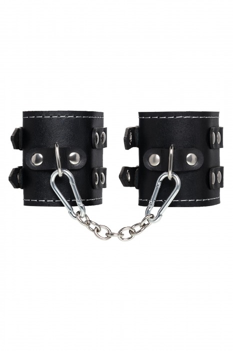 Черные кожаные наручники с двумя ремнями и красной подкладкой - Pecado - купить с доставкой в Якутске