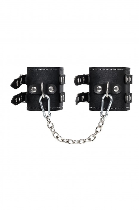 Черные кожаные оковы с двумя ремнями и красной подкладкой - Pecado - купить с доставкой в Якутске