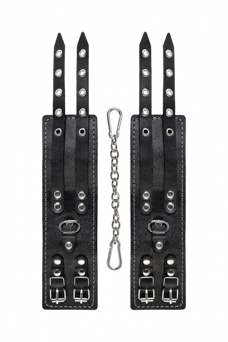 Черные кожаные оковы с двумя ремнями и красной подкладкой - Pecado - купить с доставкой в Якутске