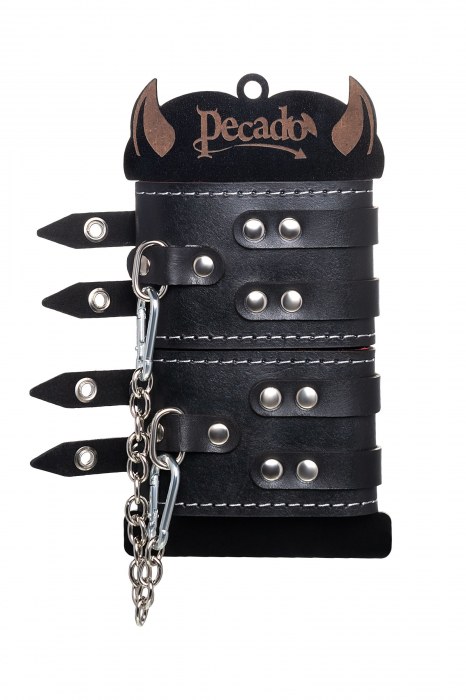 Черные кожаные оковы с двумя ремнями и красной подкладкой - Pecado - купить с доставкой в Якутске