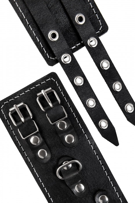 Черные кожаные оковы с двумя ремнями и красной подкладкой - Pecado - купить с доставкой в Якутске